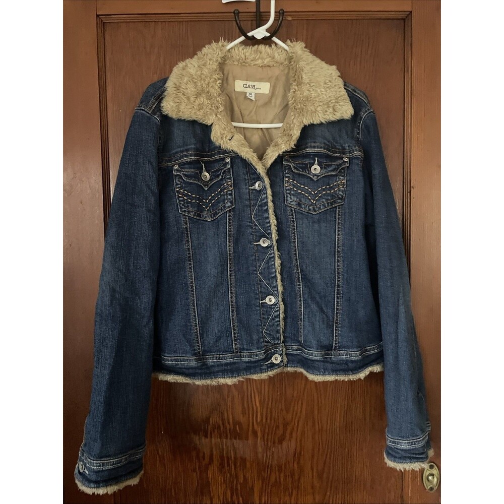 Clash Women’s Cropped Denim Jacket Size 2XL Blue Cotton NWOT